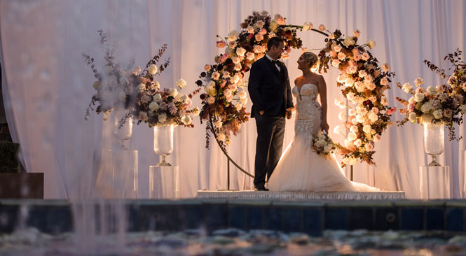 garden terrace outdoor wedding venue set up for a wedding ceremony