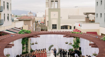 birds eye view of the noor terrace during a wedding ceremony